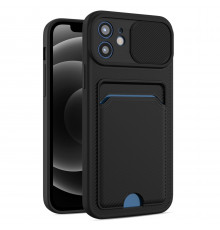 Coque avec Câche Caméra Coulissant et Porte carte iPhone 13 Pro Max - Noir