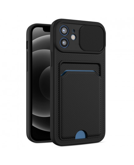 Coque avec Cache Caméra Coulissant et Porte carte iPhone 13 Pro - Noir