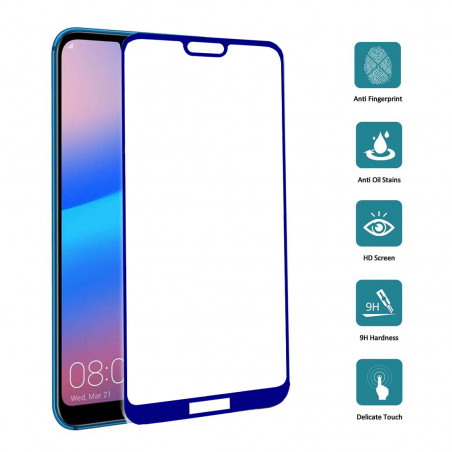 Film en Verre Trempé Intégral Huawei P20 Lite et Nova 3e - Contour Bleu