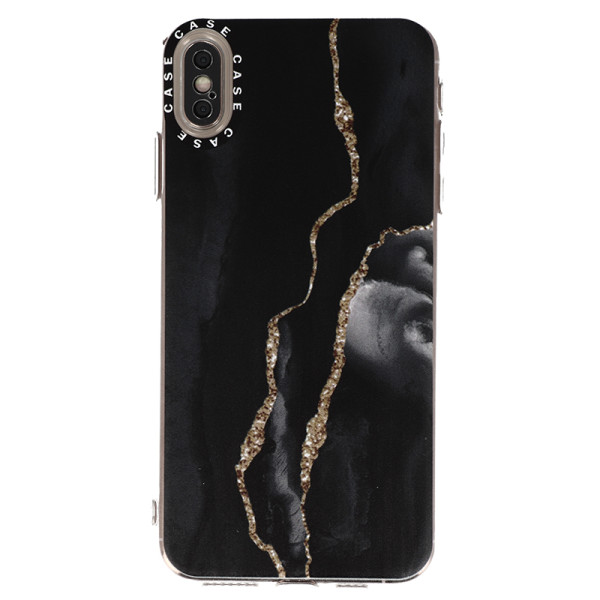 Coque souple à motif marbré noir or pour iPhone XS Max