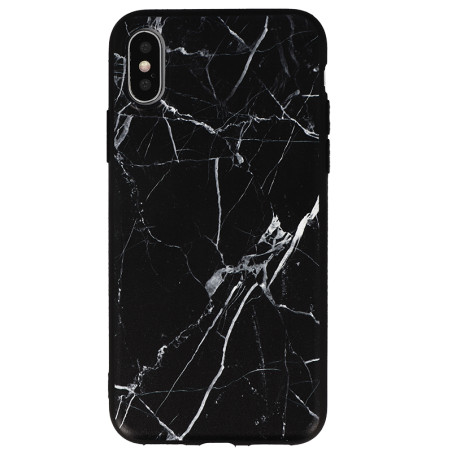 Coque souple à motif marbré noir blanc pour iPhone X et XS