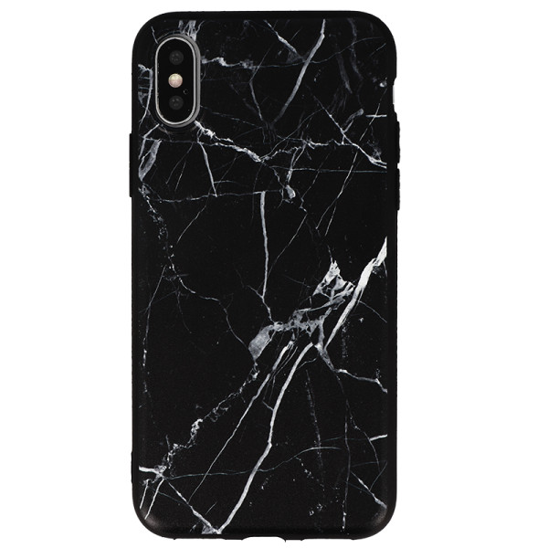 Coque souple à motif marbré noir blanc pour iPhone X et XS