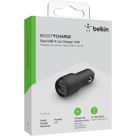 Belkin Chargeur voiture avec 2 ports USB-A (24 W) - Noir