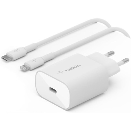 Belkin Chargeur Boost Charge USB-C (25 W) + Câble USB-C Lightning - Blanc