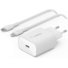Belkin Chargeur Boost Charge USB-C (25 W) + Câble USB-C Lightning - Blanc