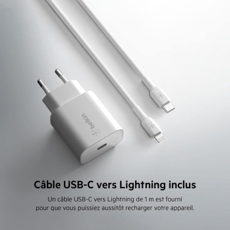 Belkin Chargeur Boost Charge USB-C (25 W) + Câble USB-C Lightning - Blanc