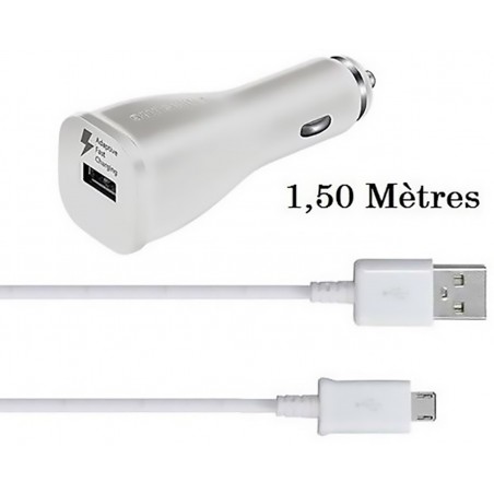 Chargeur Voiture Complet Samsung Origine - Blanc | Câble Inclus (1.5 mètre)