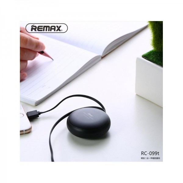 Câble USB/Lightning Rétractable 2 en 1 REMAX Cutebaby RC-099T - Noir