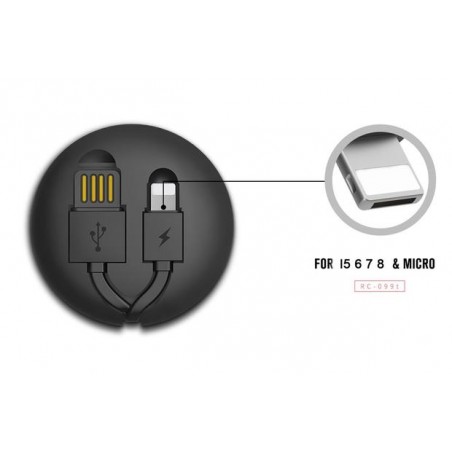 Câble USB/Lightning Rétractable 2 en 1 REMAX Cutebaby RC-099T - Noir