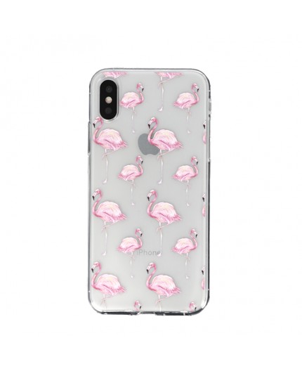 Coque Souple Flaments Roses iPhone X et XS - Transparent