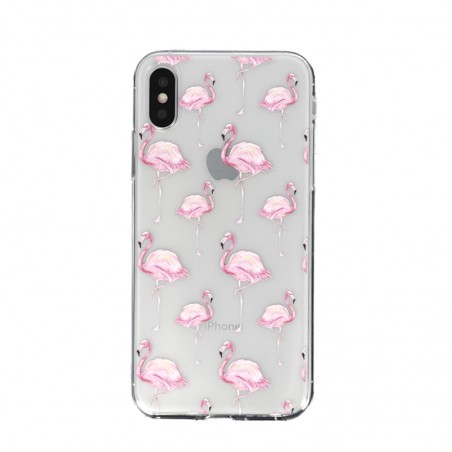 Coque Souple Flaments Roses iPhone X et XS - Transparent