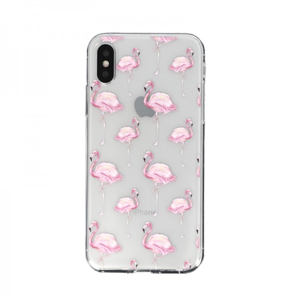 Coque Souple Flaments Roses iPhone X et XS - Transparent