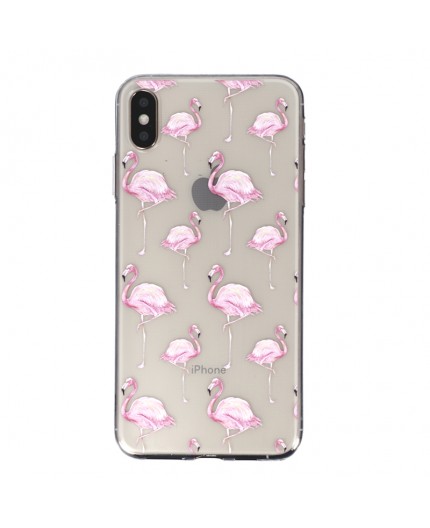 Coque Souple Flaments Roses iPhone XS Max - Transparent