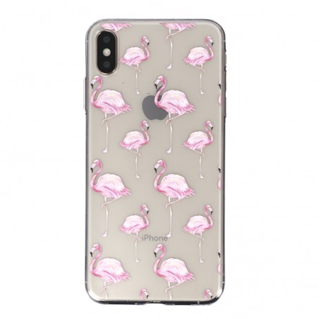 Coque Souple Flaments Roses iPhone XS Max - Transparent
