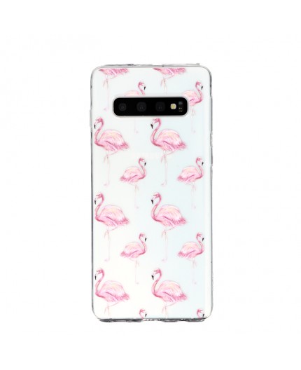 Coque Souple Flaments Roses Samsung Galaxy S10 - Transparent