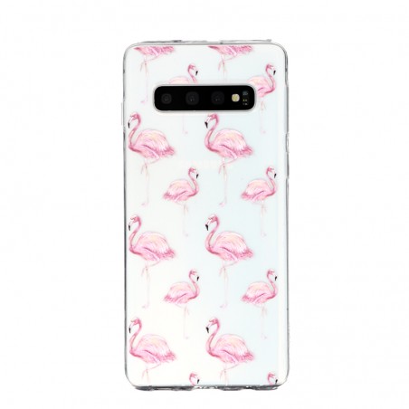 Coque Souple Flaments Roses Samsung Galaxy S10 - Transparent