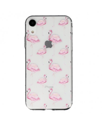 Coque Souple Flaments Roses iPhone XR - Transparent