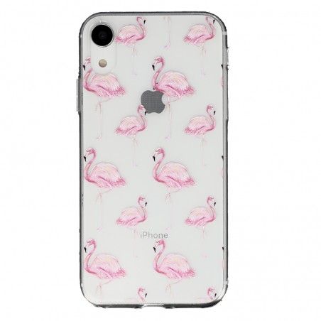 Coque Souple Flaments Roses iPhone XR - Transparent