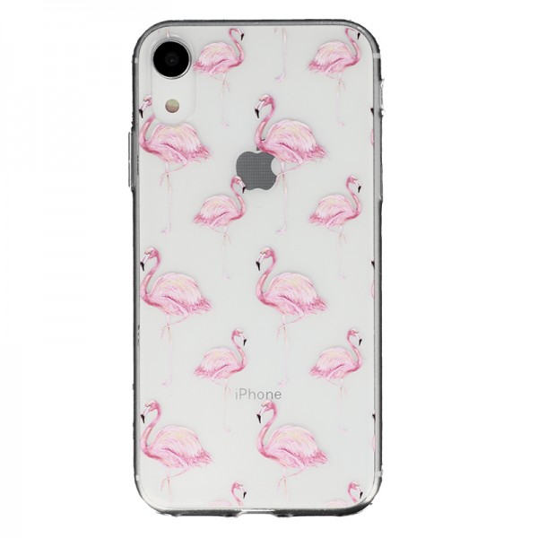 Coque Souple Flaments Roses iPhone XR - Transparent
