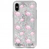 Coque liquide Paillettes Flaments Roses iPhone X et XS - Argent