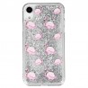 Coque liquide Paillettes Flaments Roses iPhone XR - Argent