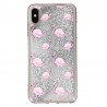 Coque liquide Paillettes Flaments Roses iPhone XS Max - Argent
