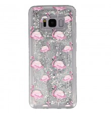 Coque liquide Paillettes Flaments Roses Samsung Galaxy S8 - Argent