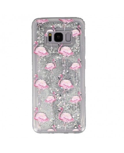 Coque liquide Paillettes Flaments Roses Samsung Galaxy S8 - Argent