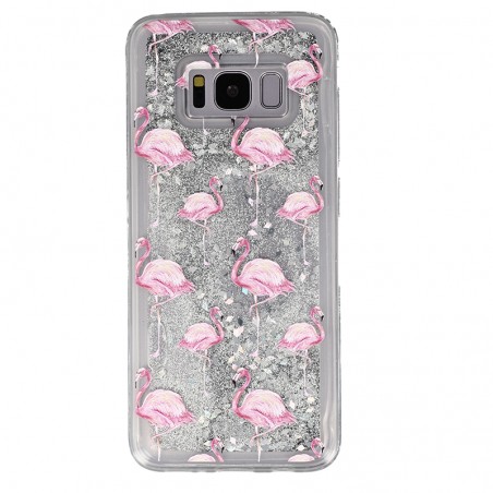 Coque liquide Paillettes Flaments Roses Samsung Galaxy S8 - Argent