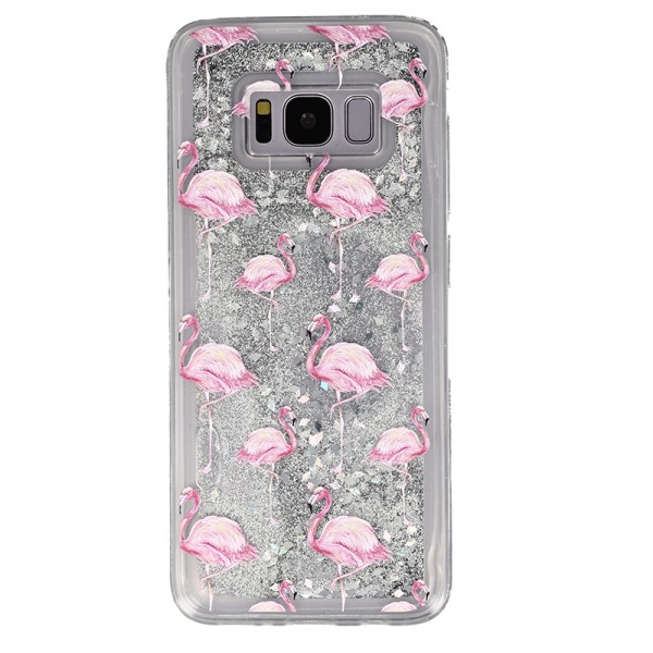 Coque liquide Paillettes Flaments Roses Samsung Galaxy S8 - Argent
