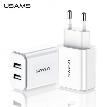 Prise Secteur 2 Ports USB (Charge Rapide) Usams - Blanc