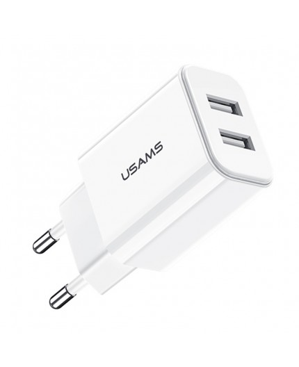 Prise Secteur 2 Ports USB (Charge Rapide) Usams - Blanc