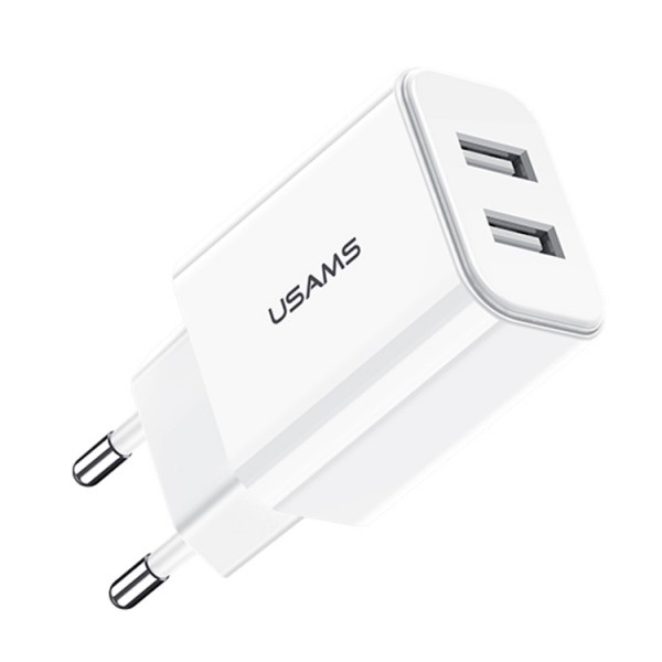 Prise Secteur 2 Ports USB (Charge Rapide) Usams - Blanc