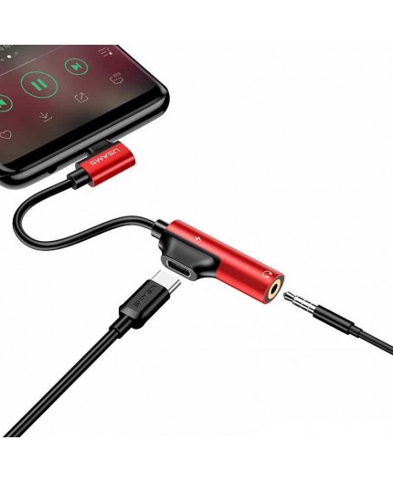Adaptateur (Charge Type C/Audio Type C/Jack) Usams - Noir/Rouge