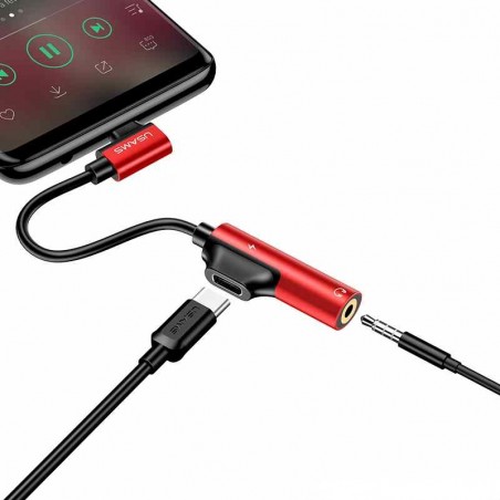 Adaptateur (Charge Type C/Audio Type C/Jack) Usams - Noir/Rouge