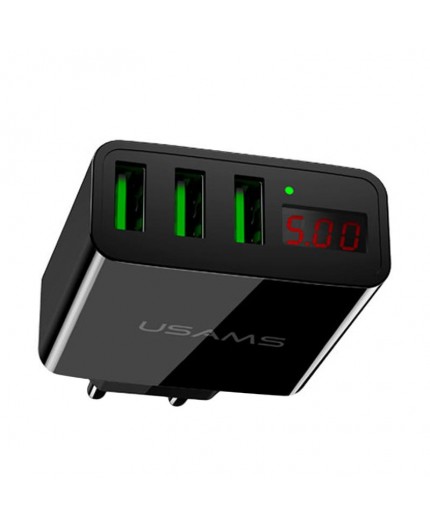 Prise Secteur 3 Ports USB (Charge Rapide) Usams - Noir