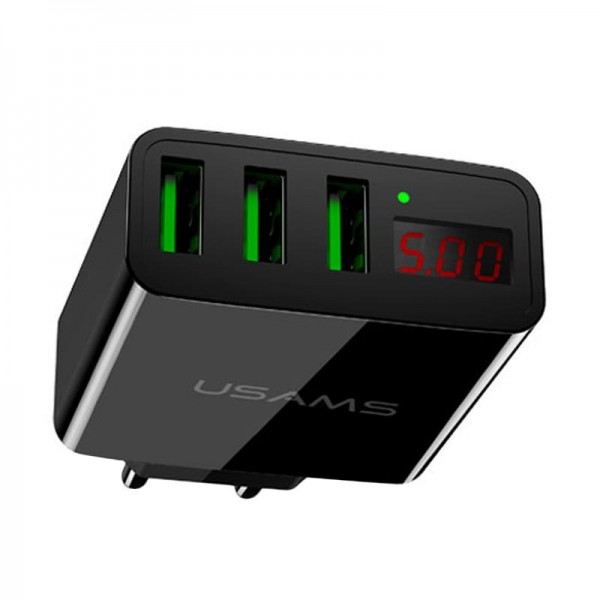 Prise Secteur 3 Ports USB (Charge Rapide) Usams - Noir