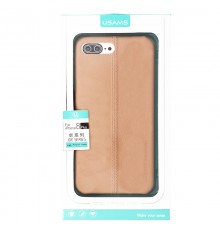 Coque de Protection style Cuir Usams pour iPhone 7 Plus et 8 Plus - Marron clair