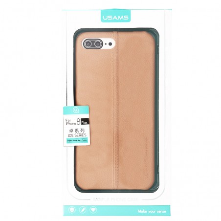 Coque de Protection style Cuir Usams pour iPhone 7 Plus et 8 Plus - Marron clair