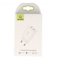 Prise Secteur 2 Ports USB (Charge Rapide) Usams - Blanc