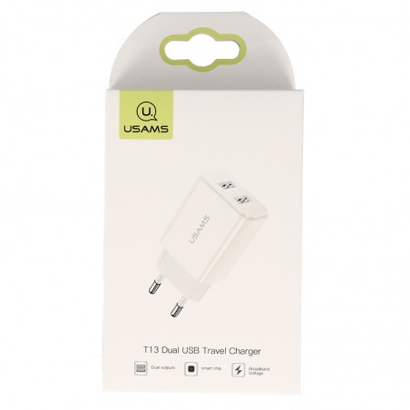 Prise Secteur 2 Ports USB (Charge Rapide) Usams - Blanc