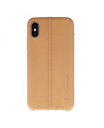 Coque de Protection style Cuir Usams pour iPhone X/Xs - Marron clair