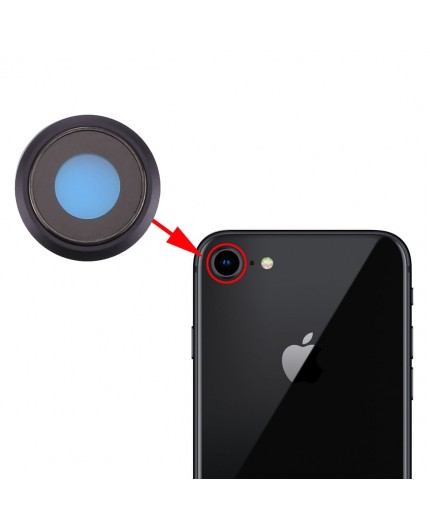 Lentille caméra arrière avec contour iPhone 8 et SE 2020 - Noir