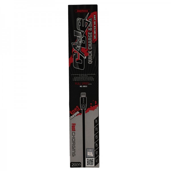 Câble Lightning REMAX RC-001i Full Speed (Charge Rapide) 2 Métres - Noir
